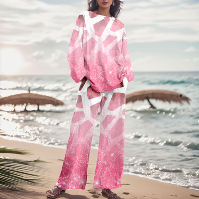 Dámska módna dvojdielna súprava s gradientnou farbou a nohavicami, jesenný oblek s prechodovou farbou 2023, voľné nadrozmerné elegantné tepláky