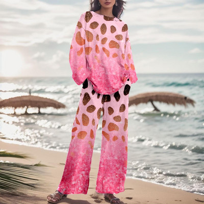 Dámska módna dvojdielna súprava s gradientnou farbou a nohavicami, jesenný oblek s prechodovou farbou 2023, voľné nadrozmerné elegantné tepláky