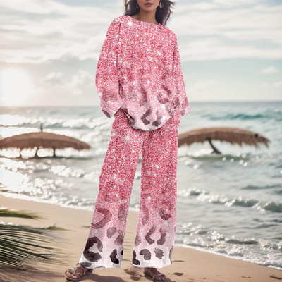 Dámska módna dvojdielna súprava s gradientnou farbou a nohavicami, jesenný oblek s prechodovou farbou 2023, voľné nadrozmerné elegantné tepláky