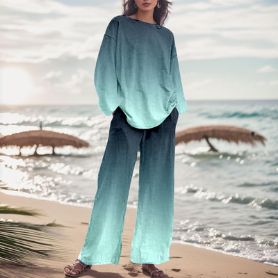 Dámska módna dvojdielna súprava s gradientnou farbou a nohavicami, jesenný oblek s prechodovou farbou 2023, voľné nadrozmerné elegantné tepláky