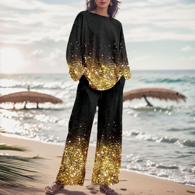 Dámska módna dvojdielna súprava s gradientnou farbou a nohavicami, jesenný oblek s prechodovou farbou 2023, voľné nadrozmerné elegantné tepláky