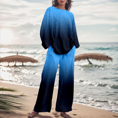 Dámska módna dvojdielna súprava s gradientnou farbou a nohavicami, jesenný oblek s prechodovou farbou 2023, voľné nadrozmerné elegantné tepláky