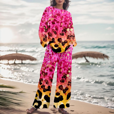 Dámska módna dvojdielna súprava s gradientnou farbou a nohavicami, jesenný oblek s prechodovou farbou 2023, voľné nadrozmerné elegantné tepláky