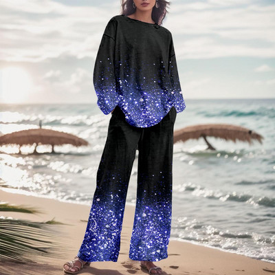 Dámska módna dvojdielna súprava s gradientnou farbou a nohavicami, jesenný oblek s prechodovou farbou 2023, voľné nadrozmerné elegantné tepláky