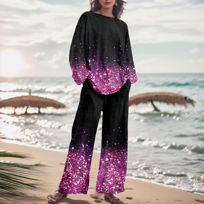 Dámska módna dvojdielna súprava s gradientnou farbou a nohavicami, jesenný oblek s prechodovou farbou 2023, voľné nadrozmerné elegantné tepláky