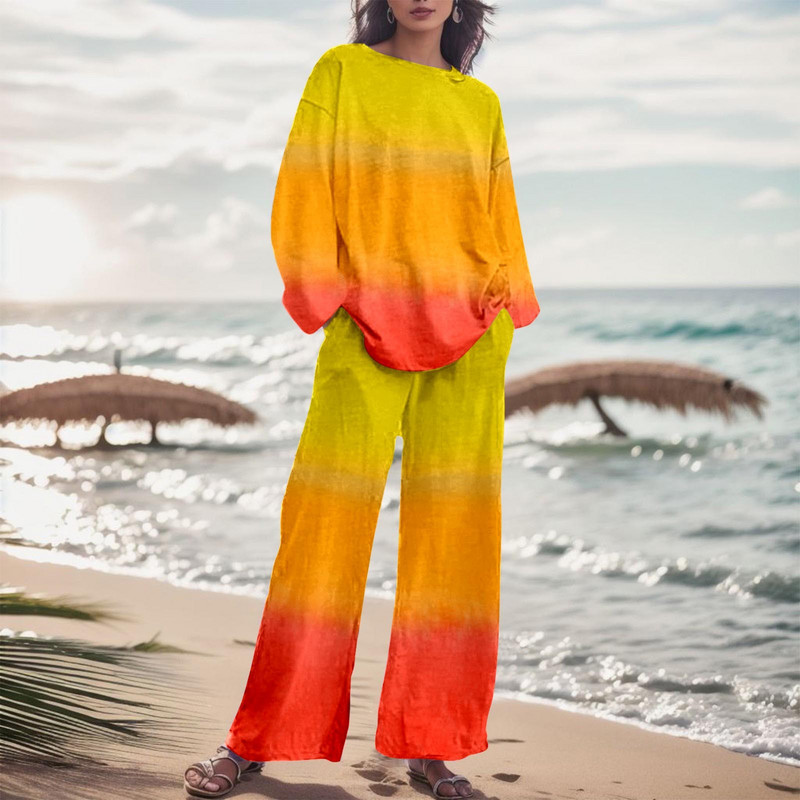 Dámska módna dvojdielna súprava s gradientnou farbou a nohavicami, jesenný oblek s prechodovou farbou 2023, voľné nadrozmerné elegantné tepláky