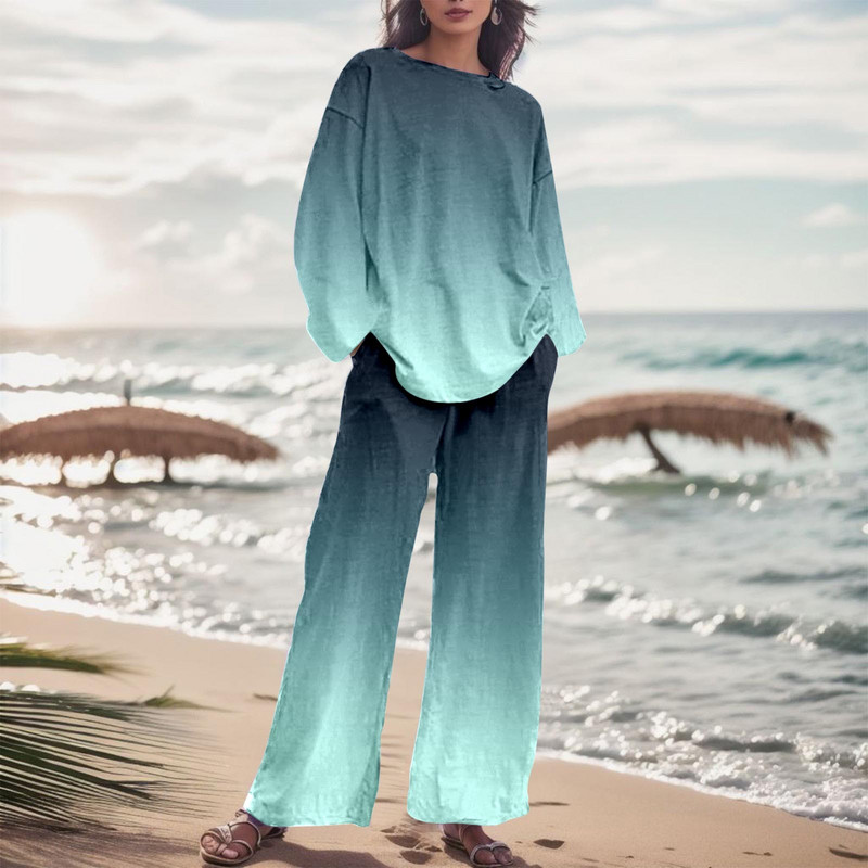 Dámska módna dvojdielna súprava s gradientnou farbou a nohavicami, jesenný oblek s prechodovou farbou 2023, voľné nadrozmerné elegantné tepláky