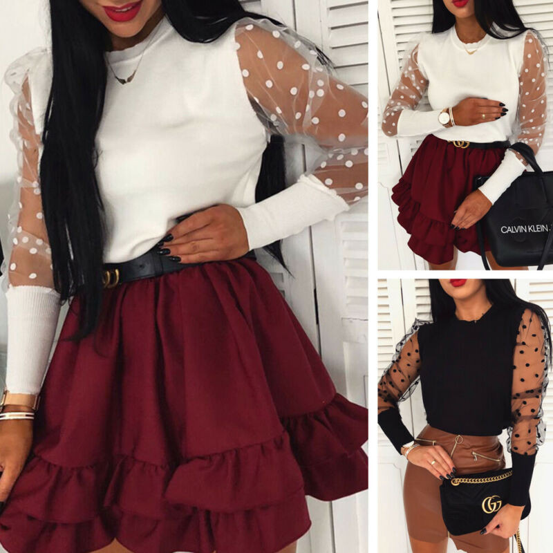 Cămașă cu mânecă bufantă din plasă, cu punct transparent, bluză cu mânecă lungă pentru femei, tricotaje de birou, cămăși ocazionale transparente Bluse Mulher Elegantes