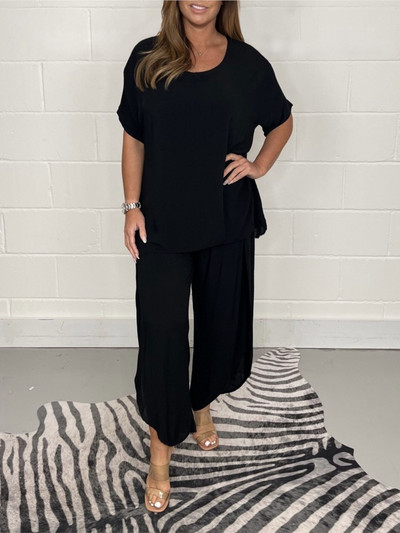 Jarné letné dámske nové jednofarebné krátke rukávy voľné obleky módne nepravidelné nohavice ležérne jednoduché elegantné dámske 2-dielne sety