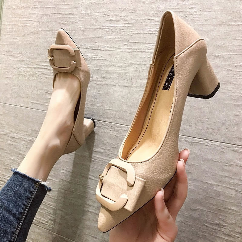 Încălțăminte de vară de damă Pantofi cu toc bloc pentru femei 2023 Tocuri groase Mocasini verzi de birou vârf ascuțit cu reducere medie EA