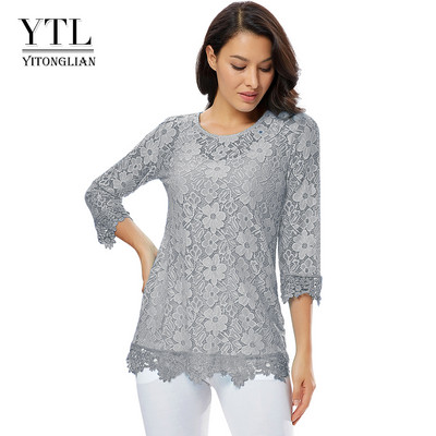 Yitonglian Γυναικεία Vintage Allover Floral Δαντελένια Μπλουζάκια Καλοκαιρινή Μπλούζα Καλοκαιρινή Μπλούζα για Party Work Γυναικείο πουκάμισο H244N