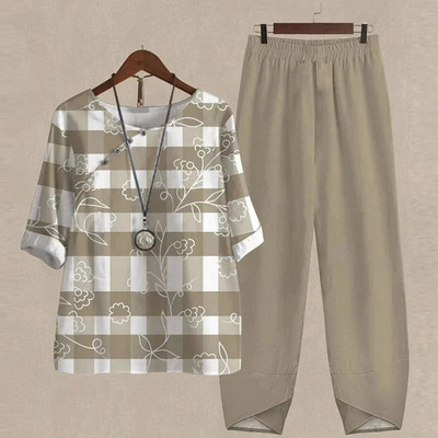 Ljetni dvodijelni kompleti Ženska odjeća O izrez Cvjetni print Široka košulja kratkih rukava Odijelo s hlačama visokog struka 2023.