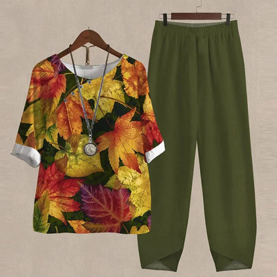 Ljetni dvodijelni kompleti Ženska odjeća O izrez Cvjetni print Široka košulja kratkih rukava Odijelo s hlačama visokog struka 2023.