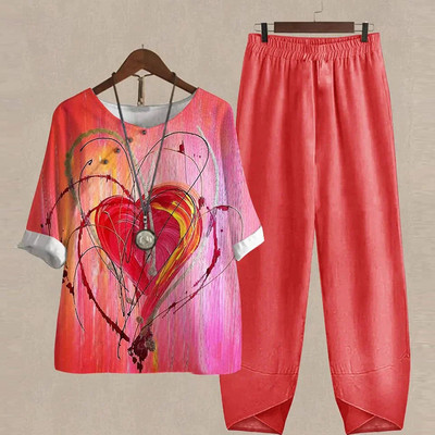 Ljetni dvodijelni kompleti Ženska odjeća O izrez Cvjetni print Široka košulja kratkih rukava Odijelo s hlačama visokog struka 2023.