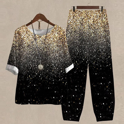 Ljetni dvodijelni kompleti Ženska odjeća O izrez Cvjetni print Široka košulja kratkih rukava Odijelo s hlačama visokog struka 2023.