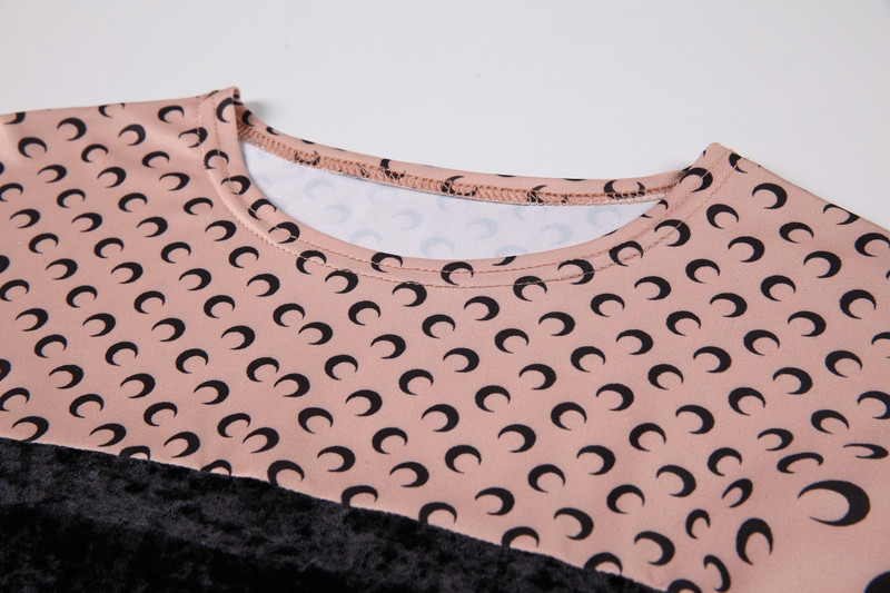 Culoare contrastantă damă plasă cusături imprimate luna catifea 2021 modă de primăvară stretch pentru femei Blusas pentru femei