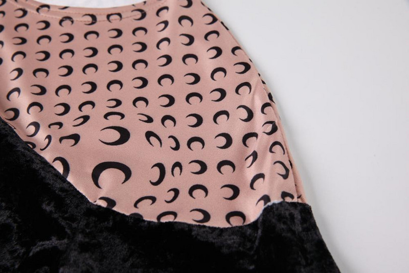 Culoare contrastantă damă plasă cusături imprimate luna catifea 2021 modă de primăvară stretch pentru femei Blusas pentru femei