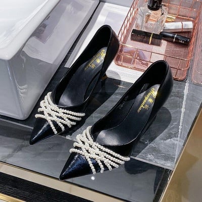 Dámske topánky na podpätku 2023, letné topánky, lodičky, biele perleťové, večerné, štýlové, so špicatou špičkou, vysoké podpätky, elegantné šaty 39