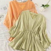 2020. Ženska ljetna košulja s V-izrezom i rukavima na pola lampiona Osnovna košulja s volanima Elegantna ženska elastična tanka pulover bluza od šifona Topovi