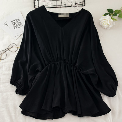 2020. Ženska ljetna košulja s V-izrezom i rukavima na pola lampiona Osnovna košulja s volanima Elegantna ženska elastična tanka pulover bluza od šifona Topovi