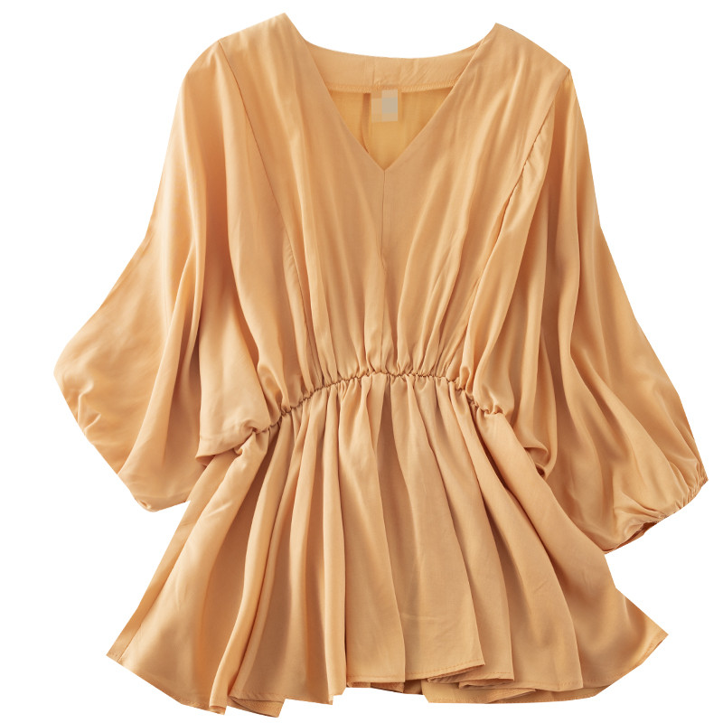2020. Ženska ljetna košulja s V-izrezom i rukavima na pola lampiona Osnovna košulja s volanima Elegantna ženska elastična tanka pulover bluza od šifona Topovi