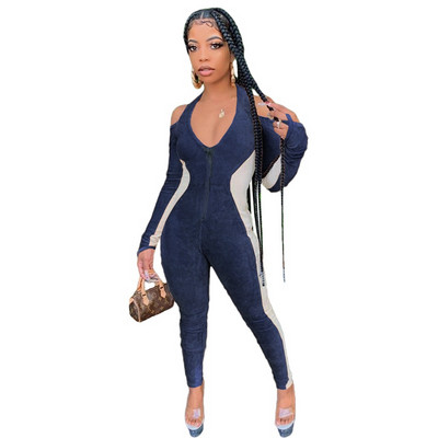 Baršunasti kombinezon s otvorenim ramenima Streetwear Ženski kombinezon s dugim rukavima uz tijelo