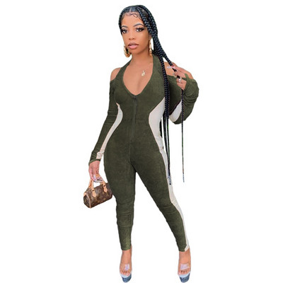 Baršunasti kombinezon s otvorenim ramenima Streetwear Ženski kombinezon s dugim rukavima uz tijelo