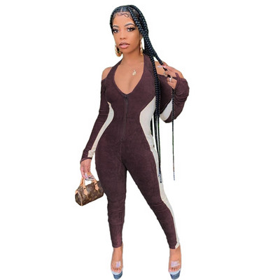 Baršunasti kombinezon s otvorenim ramenima Streetwear Ženski kombinezon s dugim rukavima uz tijelo