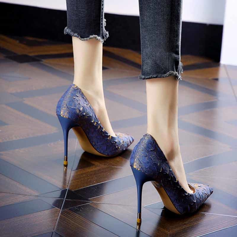 Ženska ljetna obuća Cipele na super visoku petu za žene 2023. Uredska večer Stilito sa špicastim prstima Plava Najnovija s besplatnom dostavom