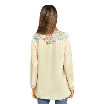 TEELYNN Boho Tops Boho 3xl Μακρυμάνικη γυναικεία μπλούζα Βαμβακερή έθνικ φλοράλ κέντημα Μπλούζες Πουκάμισα Φθινοπωρινές μπλούζα hippie