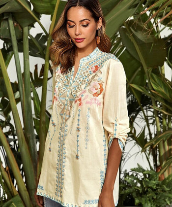 TEELYNN Boho Tops Boho 3xl Μακρυμάνικη γυναικεία μπλούζα Βαμβακερή έθνικ φλοράλ κέντημα Μπλούζες Πουκάμισα Φθινοπωρινές μπλούζα hippie