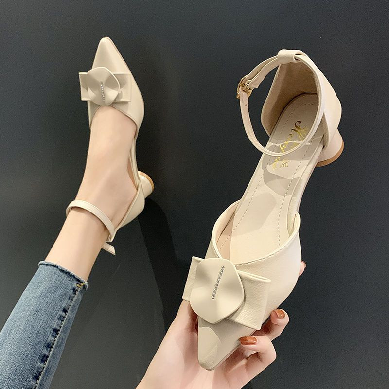 Pantofi pentru femei 2023 Sandale cu toc bloc Încălțăminte de vară de damă Tocuri groase Verde cu vârf ascuțit mediu Casual Tendință populară E