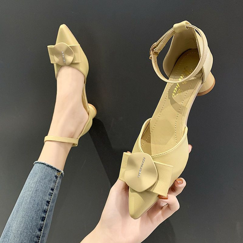 Pantofi pentru femei 2023 Sandale cu toc bloc Încălțăminte de vară de damă Tocuri groase Verde cu vârf ascuțit mediu Casual Tendință populară E