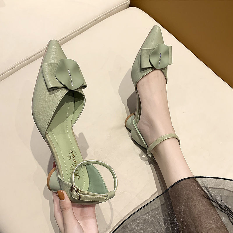 Pantofi pentru femei 2023 Sandale cu toc bloc Încălțăminte de vară de damă Tocuri groase Verde cu vârf ascuțit mediu Casual Tendință populară E