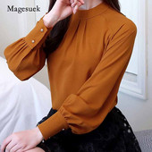 Bluze cu mânecă lungă de toamnă 2020 pentru femei de birou cămașă solidă cu guler în picioare Topuri pentru femei Bluze pentru femei Blusas Mujer 1308