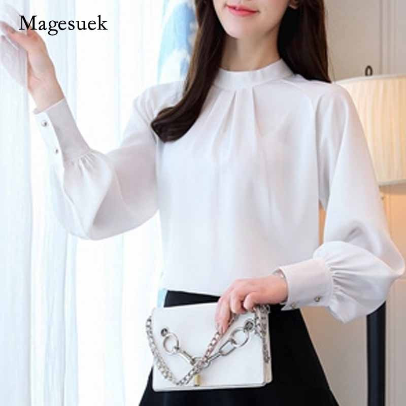 Bluze cu mânecă lungă de toamnă 2020 pentru femei de birou cămașă solidă cu guler în picioare Topuri pentru femei Bluze pentru femei Blusas Mujer 1308