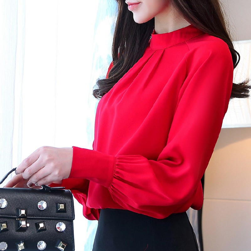 Bluze cu mânecă lungă de toamnă 2020 pentru femei de birou cămașă solidă cu guler în picioare Topuri pentru femei Bluze pentru femei Blusas Mujer 1308