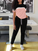 LW Kontrast u boji Komplet hlača s uzicom od 2 komada Odjevne kombinacije kratkih rukava Ležerna majica i sportske hlače