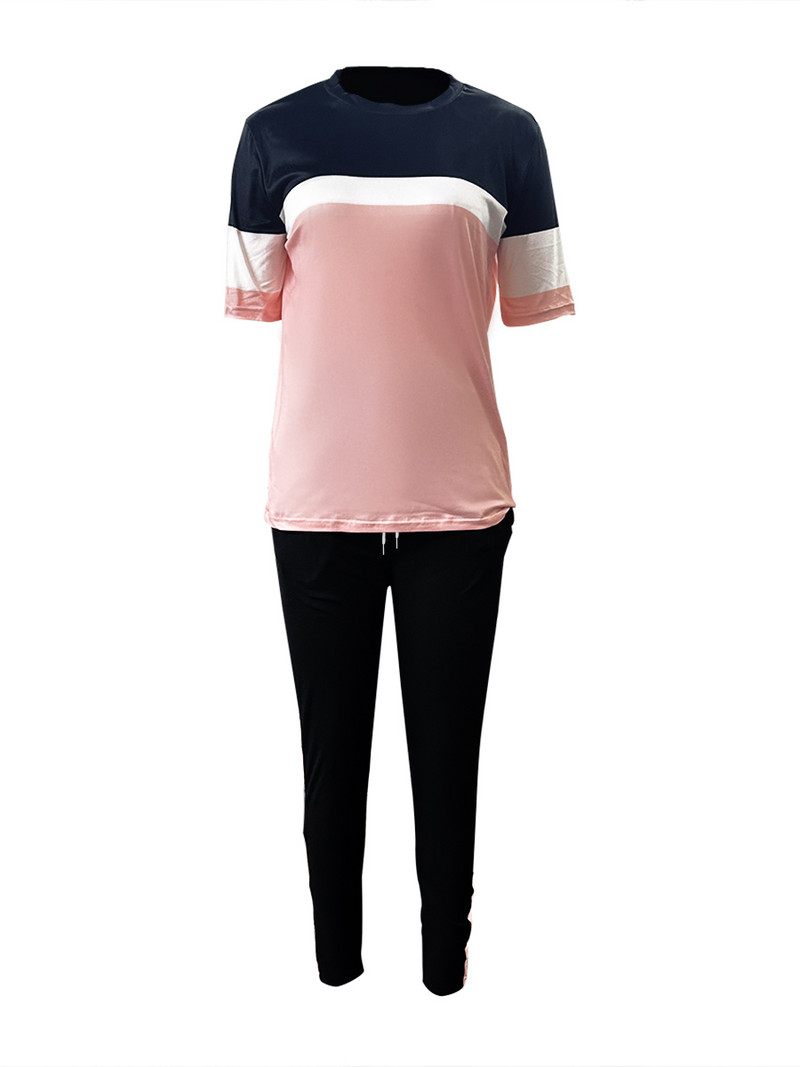 LW Kontrast u boji Komplet hlača s uzicom od 2 komada Odjevne kombinacije kratkih rukava Ležerna majica i sportske hlače