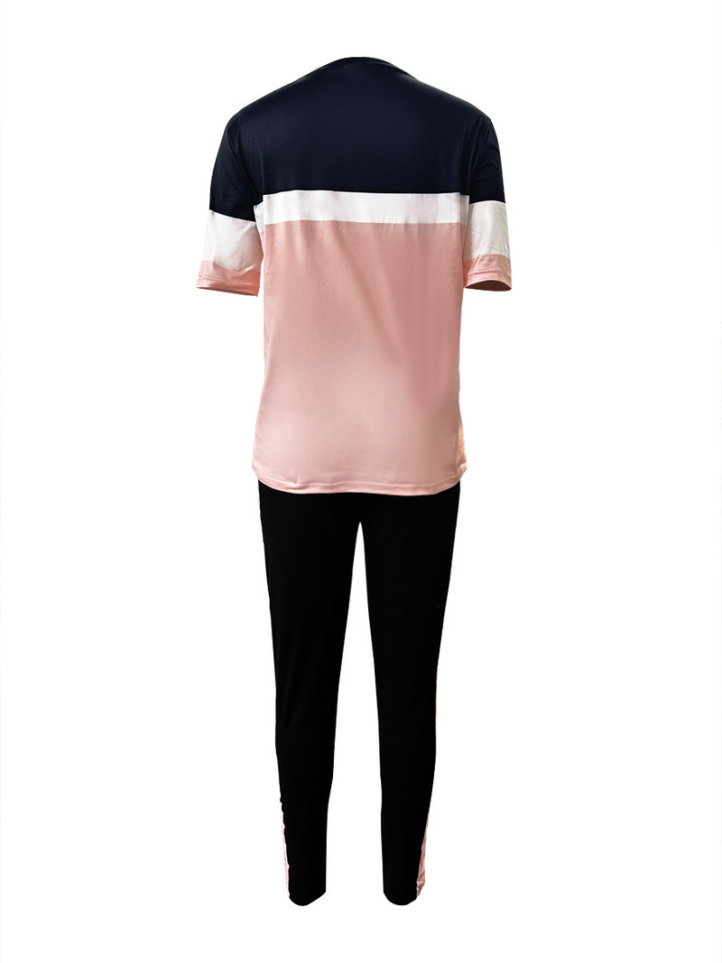 LW Kontrast u boji Komplet hlača s uzicom od 2 komada Odjevne kombinacije kratkih rukava Ležerna majica i sportske hlače