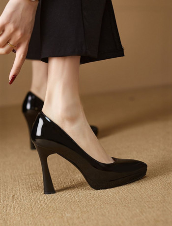 Дамски обувки 2023 Вечерни дамски летни обувки с остри пръсти Супер висок ток Стило Платформа Черна луксозна марка Най-новите обувки