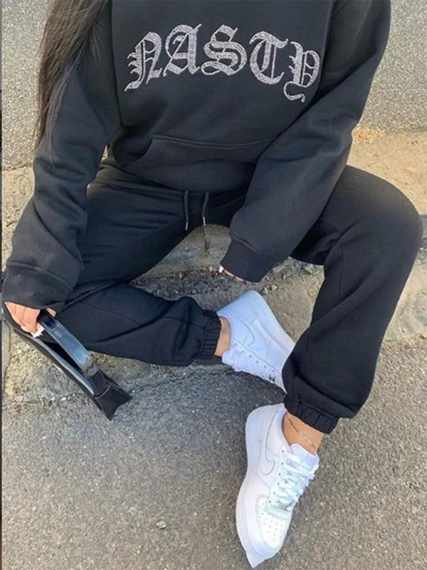 Dámska dvojdielna súprava s vysokým pásom, zimná zamatová mikina s kapucňou 2021, jeseň, jogging, športové voľné hrubé tepláky, y2k tepláková súprava Femme