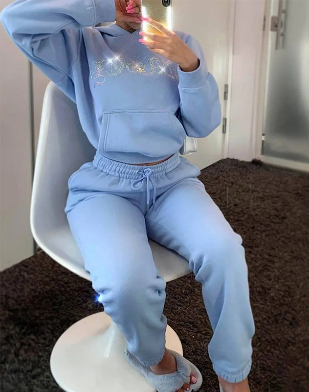 Dámska dvojdielna súprava s vysokým pásom, zimná zamatová mikina s kapucňou 2021, jeseň, jogging, športové voľné hrubé tepláky, y2k tepláková súprava Femme