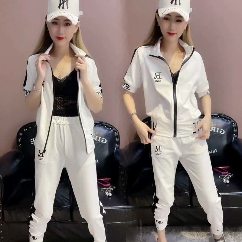 Γυναικείες αθλητικές φόρμες 2023 Καλοκαίρι Νέο λεπτό κοστούμι μόδας κοντό μανίκι πουλόβερ με κουκούλα παντελόνι σετ δύο τεμαχίων για γυναικεία ρούχα σε μεγάλο μέγεθος