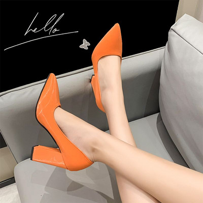 Cipele za žene 2023. Normalna kožna ležerna ženska ljetna obuća sa špicastim vrhovima Četvrtaste pete Super visoka peta Zelena Ružičasta Elegantna A