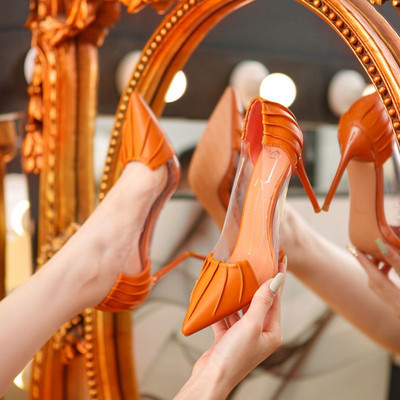 Ženska ljetna obuća Ženske cipele na visoku petu 2023. Prozirne večernje cipele na petu sa šiljatim prstima Prozirno zelene stilito Y2k