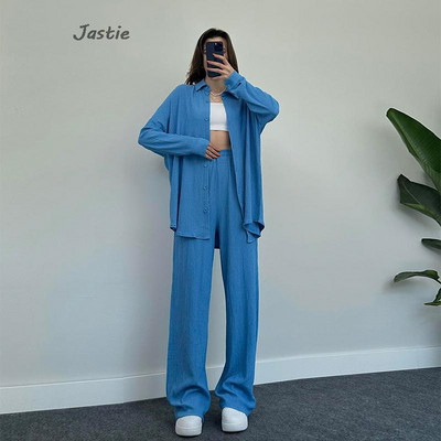 Μασίφ μονό στήθος πουκάμισο κοστούμια άνοιξη καλοκαίρι μόδας μακρυμάνικο πουκάμισο ίσιο παντελόνι δύο τεμαχίων για γυναικεία στολή 2023