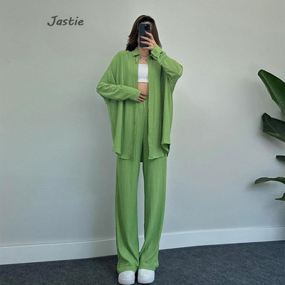 Μασίφ μονό στήθος πουκάμισο κοστούμια άνοιξη καλοκαίρι μόδας μακρυμάνικο πουκάμισο ίσιο παντελόνι δύο τεμαχίων για γυναικεία στολή 2023