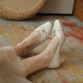 Ženska ljetna obuća Pearl sa srednjom potpeticom Cipele za žene 2023. Večernje četvrtaste mladenke Mlade Besplatna dostava Elegantne E Y2k A