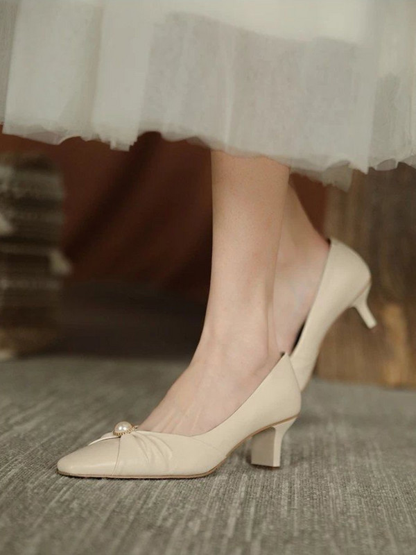 Ženska ljetna obuća Pearl sa srednjom potpeticom Cipele za žene 2023. Večernje četvrtaste mladenke Mlade Besplatna dostava Elegantne E Y2k A